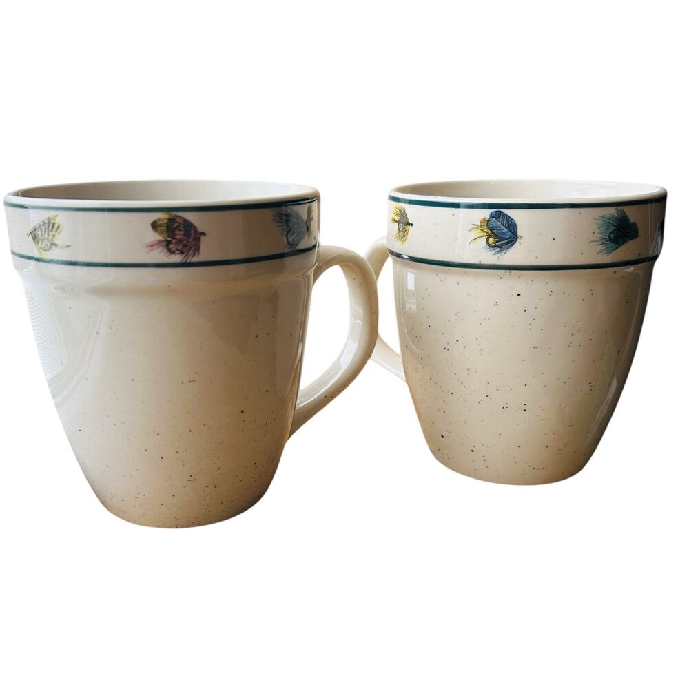 2 Folkcraft Stoneware Rainbow Trout By Scotty Z Fly Fishing Flies Coffee Mugs